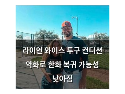 라이언 와이스 투구 컨디션 악화로 한화 복귀 가능성 낮아짐